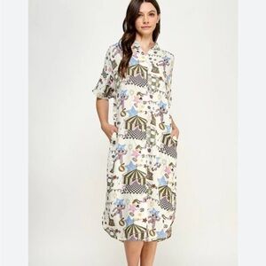 NWT Ellison Circus‎ Print Midi Shirt Dress - t-shirt